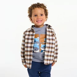 Baby boy brown Sherpa plaid lined overshirt