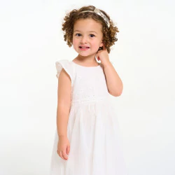 Baby girl's elegant white two-fabric lace pleated dress