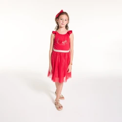 تنورة من التول، حمراء، للفتيات