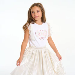 Girl's white T-shirt with decorative cap sleeves