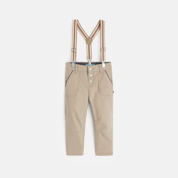 Baby boy's beige adaptable trousers with braces