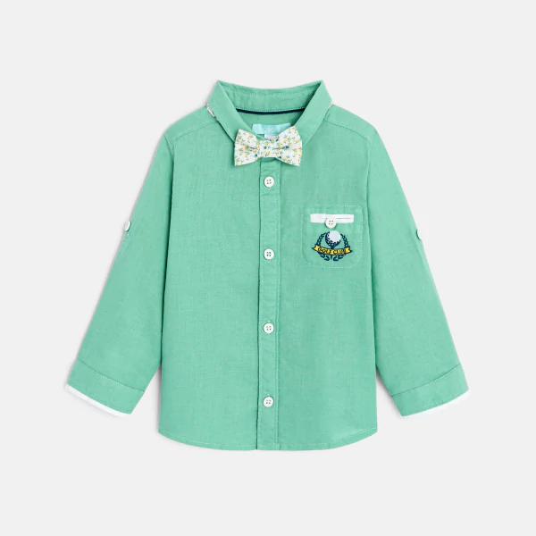 Baby boy's adaptable green cotton and linen shirt