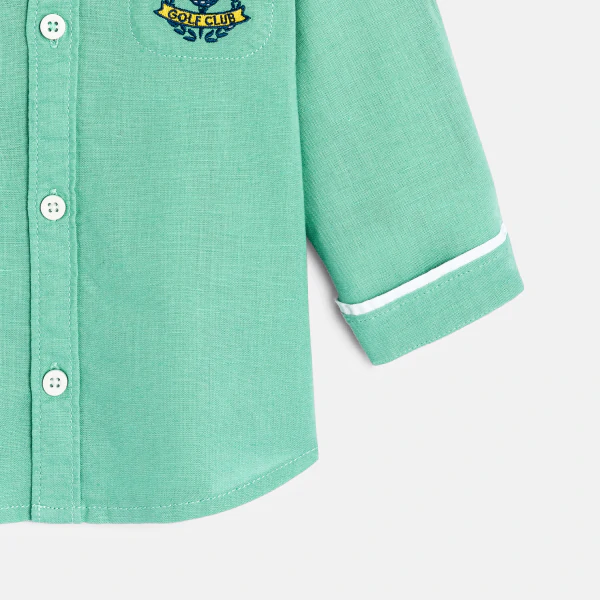 Baby boy's adaptable green cotton and linen shirt