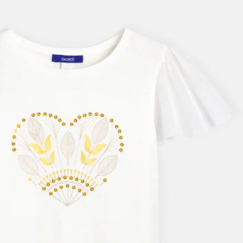 Girl's white T-shirt with short butterfly sleeves