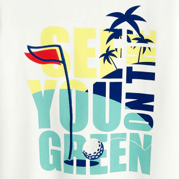 Boy's white patterned T-shirt with short sleeves