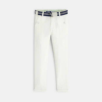 Boy's white slim fit canvas trousers + belt