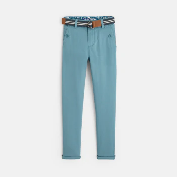 Boy's blue slim fit cotton chinos + belt