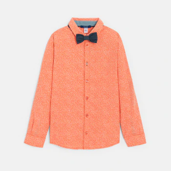 Boy's orange printed shirt + bow tie