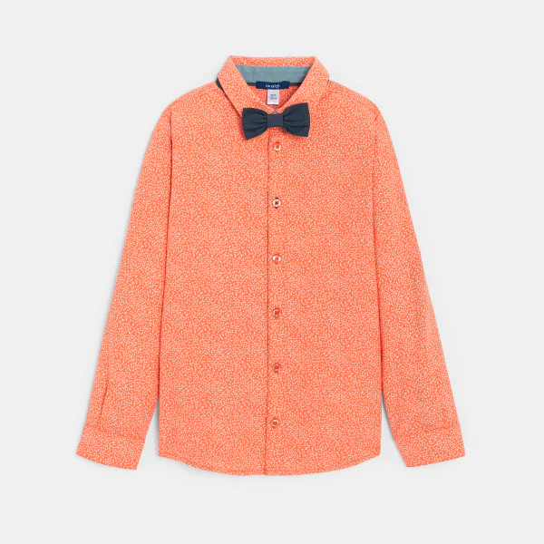 Boy's orange printed shirt + bow tie