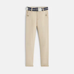 Boy's beige slim fit canvas trousers + belt