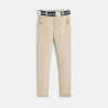 Boy's beige slim fit canvas trousers + belt