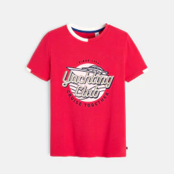 Boy's red "Yachting Club" T-shirt with short sleeves