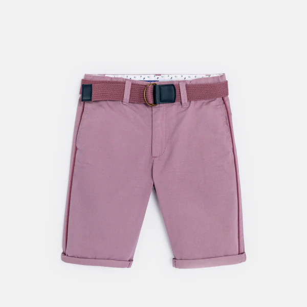 Boy's plain mauve canvas Bermuda shorts