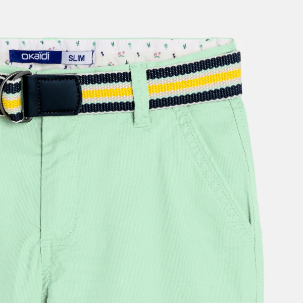 Boy's plain green canvas Bermuda shorts