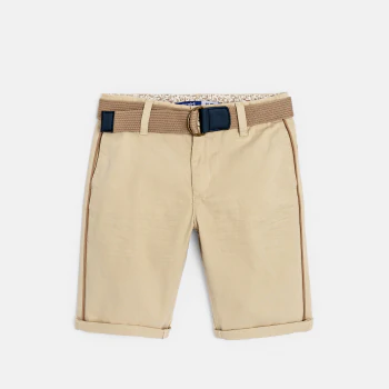 Boy's plain beige canvas Bermuda shorts