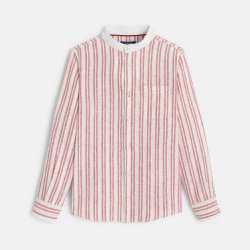 Boy's red linen and cotton striped shirt