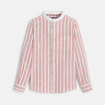 Boy's red linen and cotton striped shirt