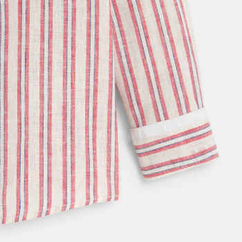 Boy's red linen and cotton striped shirt