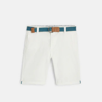Boy's white canvas Bermuda shorts + belt