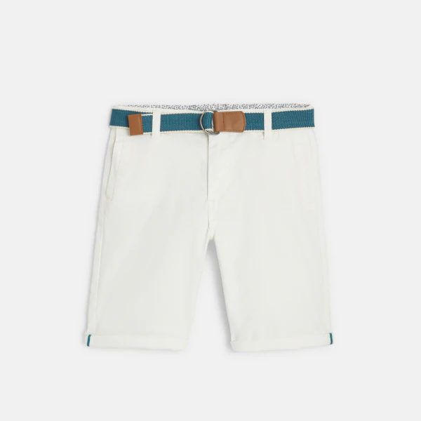 Boy's white canvas Bermuda shorts + belt