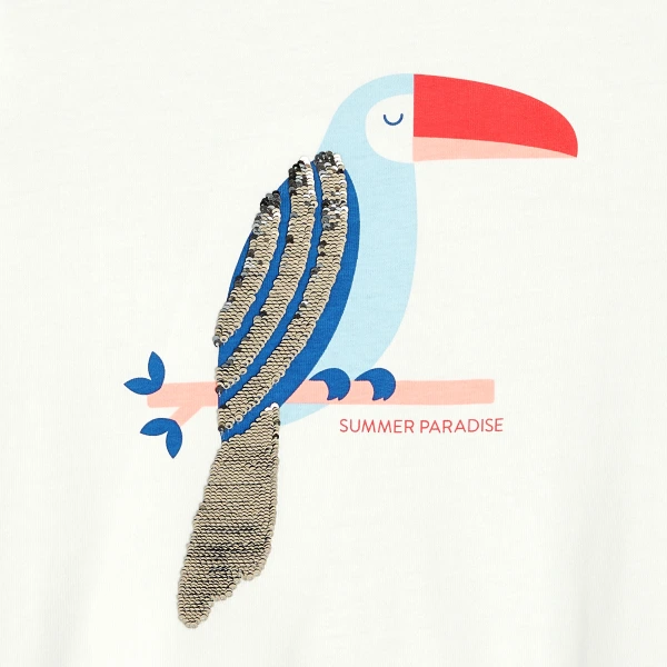 تي شيرت باللون الأبيض، بأكمام قصيرة، مُزيَّن بترتر سحري، للفتيات تي شيرت باللون الأبيض، بأكمام قصيرة، مُزيَّن بترتر سحري، للفتيات