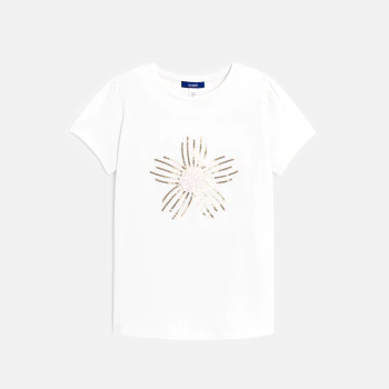 Girl's coloured sequinned T-shirt with short sleeves