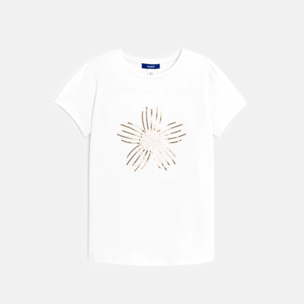 Girl's coloured sequinned T-shirt with short sleeves