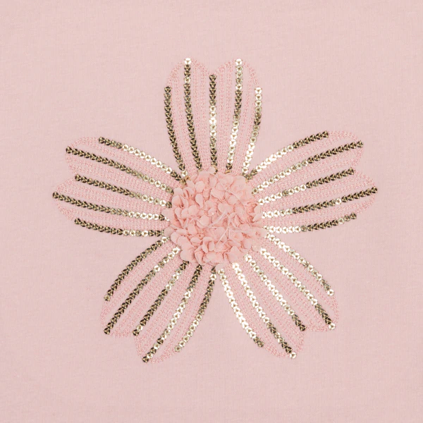 Girl's pink sequinned T-shirt with short sleeves