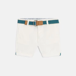 Baby boy's mottled cotton Bermuda shorts with white fabric belt