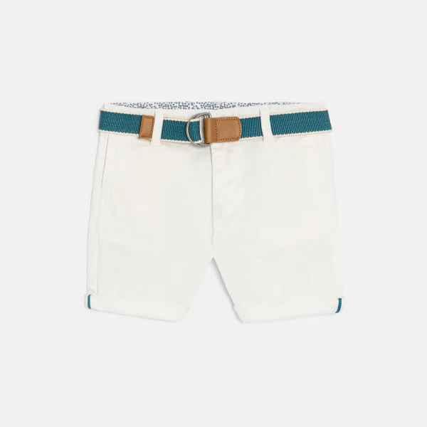 Baby boy's mottled cotton Bermuda shorts with white fabric belt