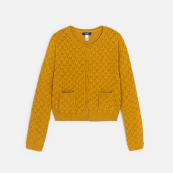Girl's yellow pointelle knitted cardigan