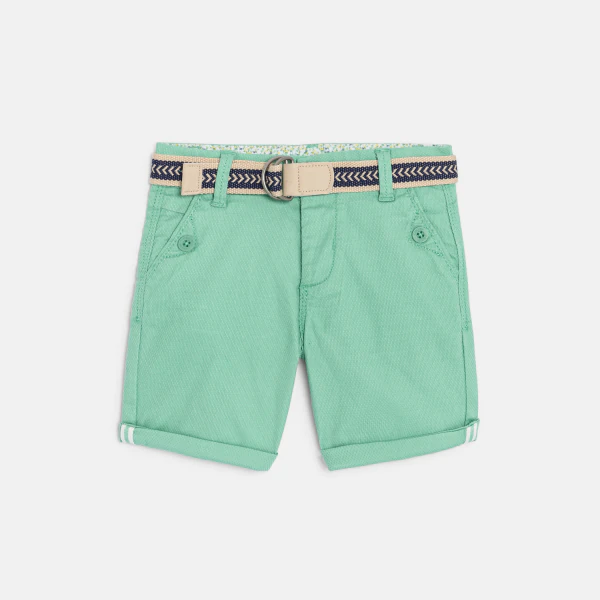 Baby boy's green textured cotton Bermuda shorts