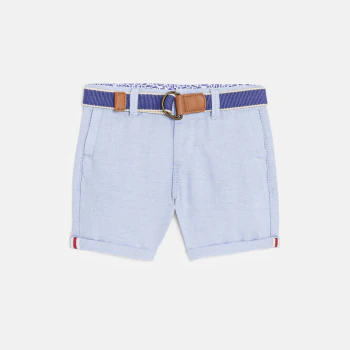 Baby boy's mottled cotton Bermuda shorts with blue fabric belt