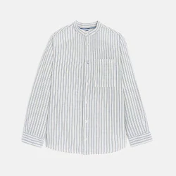Boy's blue cotton and linen striped shirt