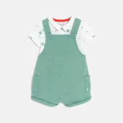Baby boy's green short ribbed dungarees and matching bodysuit