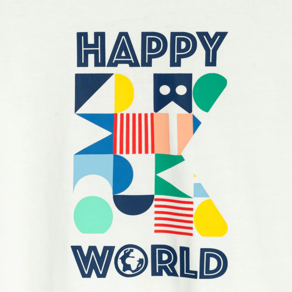 Boy's white slogan T-shirt with short sleeves