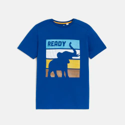 Boy's blue slogan T-shirt with short sleeves