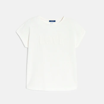 Girl's white short-sleeve T-shirt with slogan