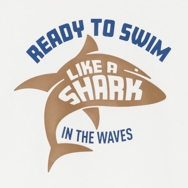 Boy's white short-sleeve T-shirt with shark design