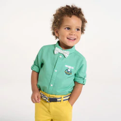 Baby boy's adaptable green cotton and linen shirt