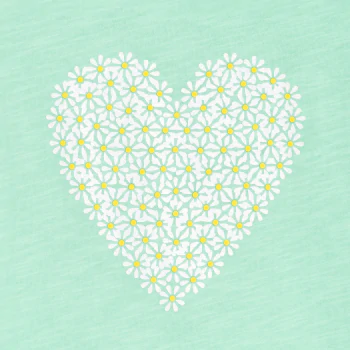 Girl's green short-sleeve T-shirt with heart motif