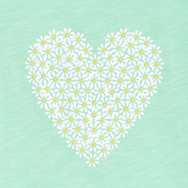 Girl's green short-sleeve T-shirt with heart motif