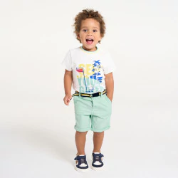 Baby boy's green textured canvas Bermuda shorts