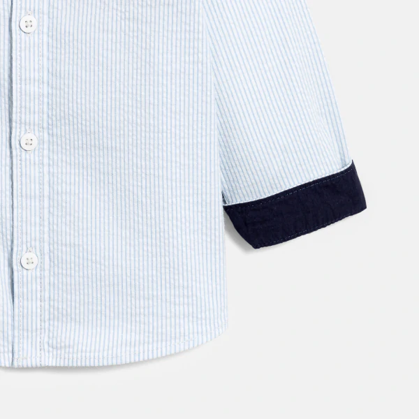 Baby boy's blue striped shirt in textured cotton