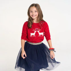 Girls' red reindeer T-shirt