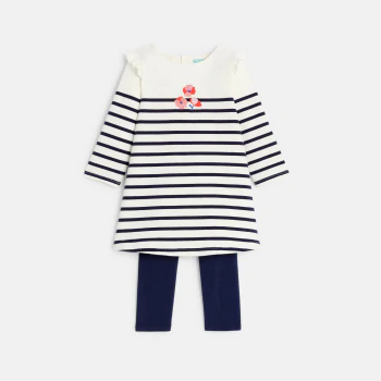 Baby girl's blue fleece Breton-style dress and leggings