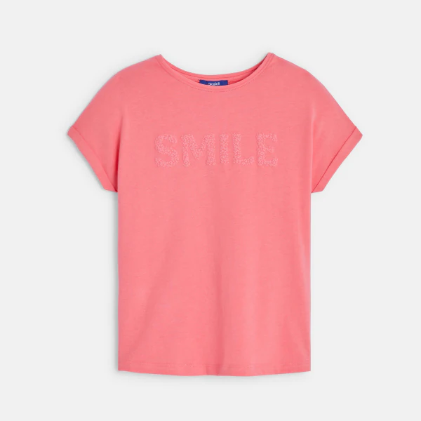 Girl's pink short-sleeve T-shirt with slogan