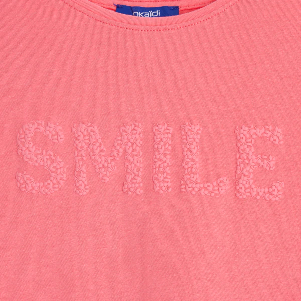 Girl's pink short-sleeve T-shirt with slogan