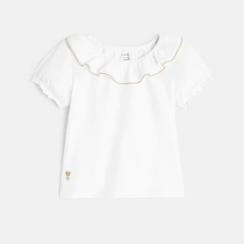 Baby girl's white sparkly ruffle neck T-shirt