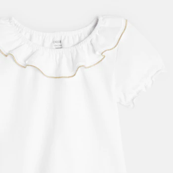 Baby girl's white sparkly ruffle neck T-shirt